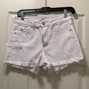 White denim distressed shorts